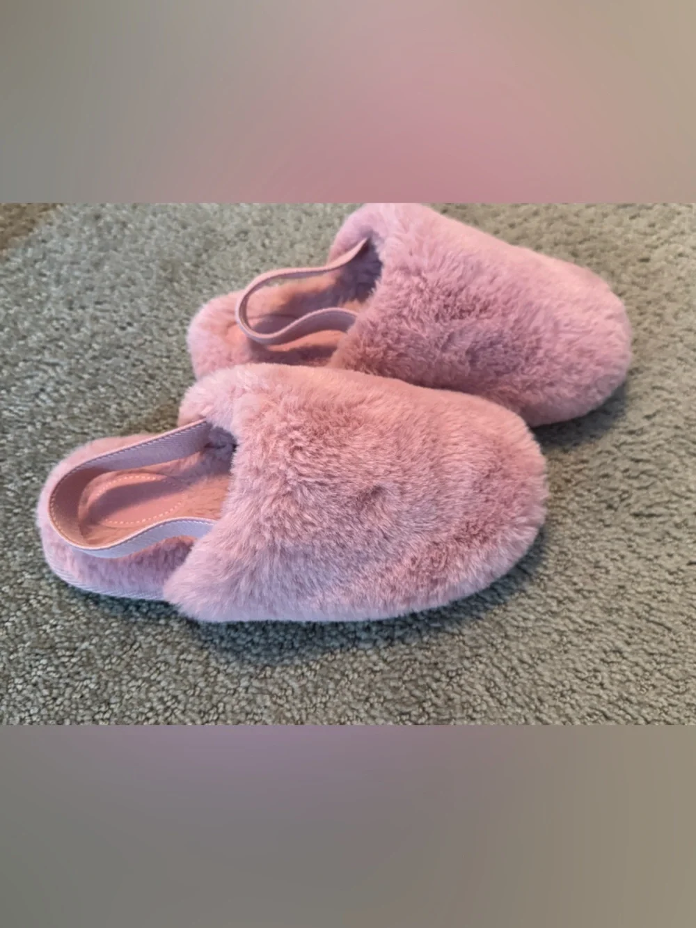 Cat & Jack Pink Fuzzy Slippers Girls Size 11/12 | Cozy Plush House Shoes